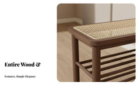 twofold Function 2-Tier Shoe Rack with Woven Seat Natural Aesthetic Padded Shoe Rack Bench Sturdy Construction Entryway Stool Space-Saving Design for Apartment Dwellers, Homeowners, Hallway, Mudroom, Living Room, Bedroom