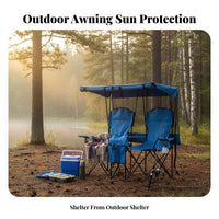 Integrated Sunshade 2-Person Camp Chair foldable Frame Canopied Double Loveseat Quick Folding Camping Couch Oversized for partners, Campers, Families, Fishing, Picnics, Backyard, Sporting Events