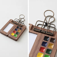 Watercolor Palette with Binder Clip Small Watercolor Palette with Clip Wooden Paint Box for Journalers