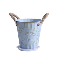 Embossed Plaque Iron Flower Pot Rope Handles Ribbed Planter Drainage Hole Container Planter Round for Home, Office