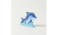 Wooden Dolphin Ornament with Wave Base Blue Dolphin Figurine with Wave Base Nautical Tabletop Decor Marine for Shelf
