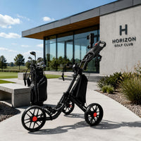 Mesh Storage Pocket Foldable Golf Push Vehicle Adjustable Handle Three-Wheel Golf Vehicle Spoked Wheels Metal Frame