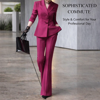 Ladies Trouser Suits for Wedding Guests with Bootcut Flared Trousers, Plus Size Long Sleeve Jacket Set for Office Wear, Polyester Womens Formal