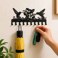 Matte Black Metal Key Holder, Wall Mount Key Organiser with 10 Hooks, Screw Mount Key Hanger for Entryway, Contemporary Design