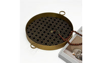 Antique Bronze Round Decorative Tray Raised Rim Woven Tray Side Handles House Decoration Geometric Pattern