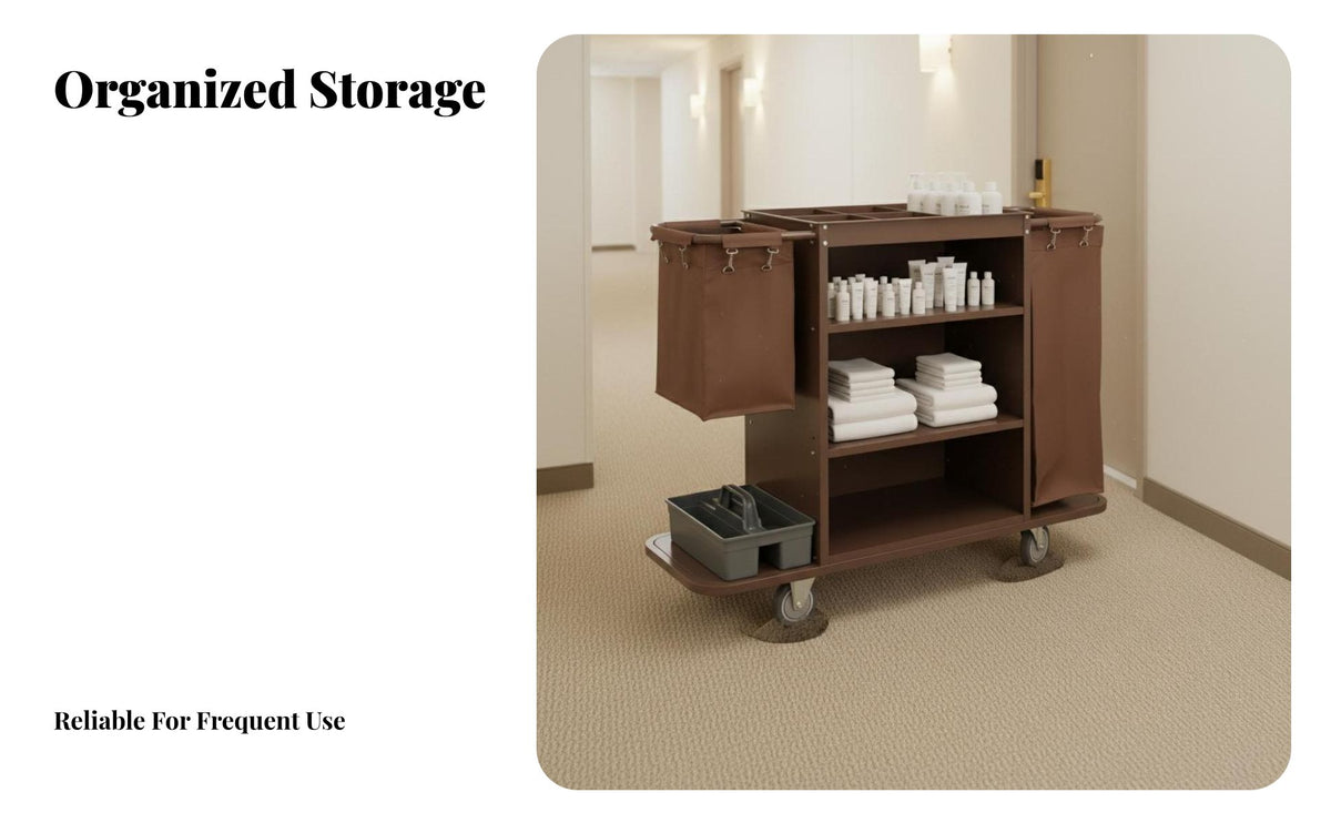 Lodging Laundry Cart Large Capacity Bag Housekeeping Cart Multi-Functional Commercial Cleaning Trolley for Housekeepers, Hotels, Office Buildings
