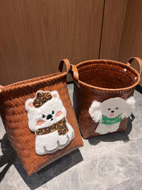 复古仿藤编脏衣收纳筐子家用大容量高颜值零食玩具杂物内衣整理蓝 绿帽小狗 中号