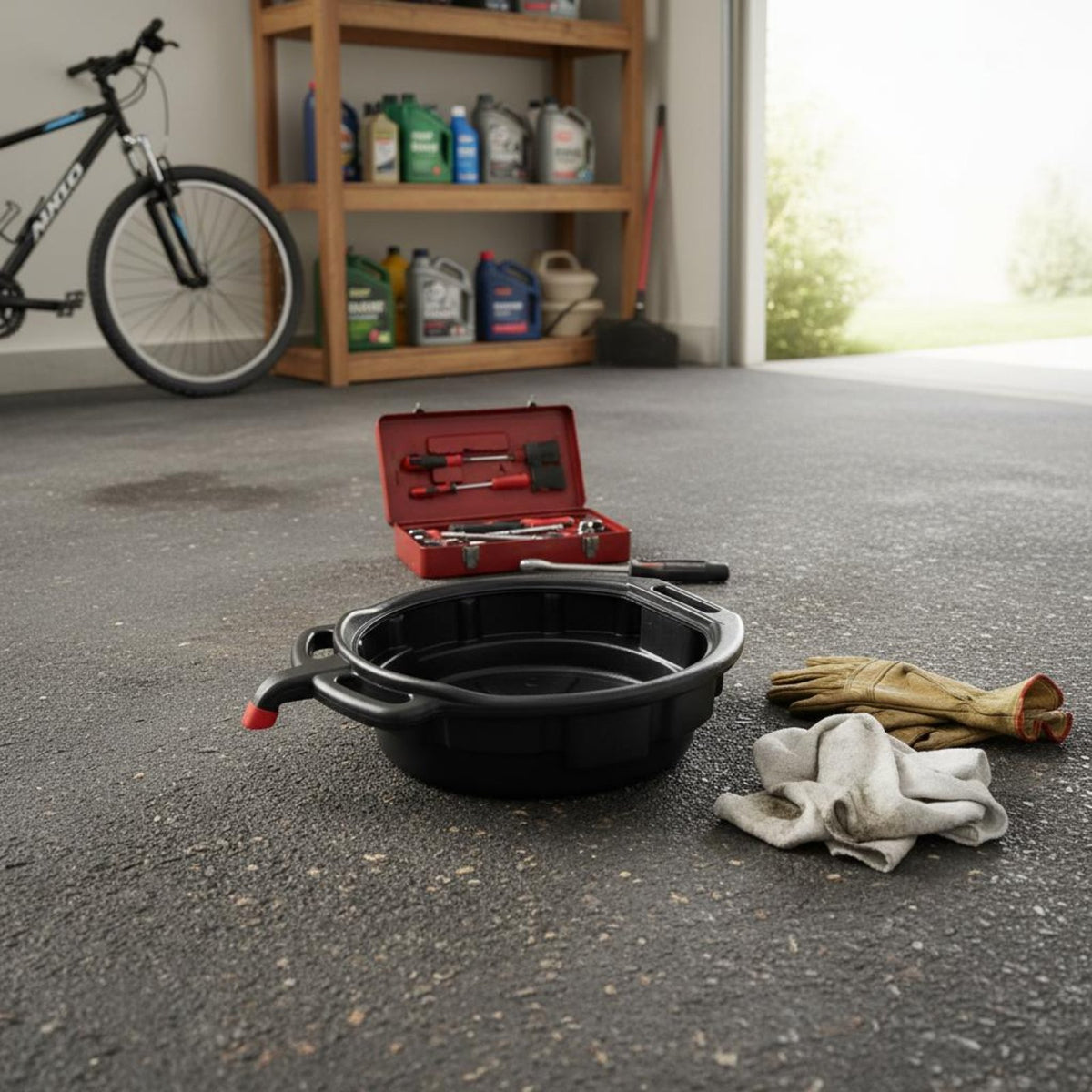 Oil Drain Pan Spill-Resistant Lip Automotive Oil Drain Pan Built-in Pour Spout for Mechanics, DIY Enthusiasts, Auto Repair Shop