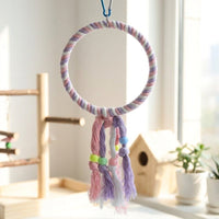Parrot Swing Triangle Rope Perch, Colorful Parrot Gnaw Toy with Hanging Bell, Bird Swing and Grind Beak Toy for Parrot Cage Accessory