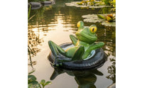Frog on a Tire Base Yellow Eyes Buoyant Frog Ornament Unique Design for Pond, Aquarium