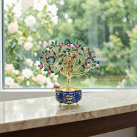 Peaches Tree with Golden Simian-Tone Peaches Tree Ornament Enamel-Style Sculpture for Homeowners, Entryway Table