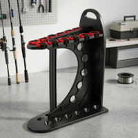 Freestanding Fishing Rod Rack Space-Saving Fishing Rod Rack with Clips Stable Sturdy for Anglers, Fishermen, Garage, Cabin, Boat House