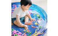 Thick PVC Inflatable Baby Water Play Mat Transparent Circular Border Tummy Time Mat Hand Pump Included Sensory Development for Babies, Infants