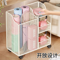 运动工具整理置物架瑜伽垫收纳筐家用带轮子可移动健身器材收纳箱