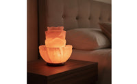 Mineral Lamp with Wooden Base Lotus-Shaped Mountain Mineral Lamp Carved Ambient for Bedside, Bedroom