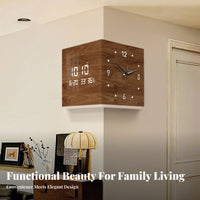Corner Wall Clock Everlasting Calendar Double Sided Corner Clock Backlit for Office Workers, Interior Designers, Living Room, Hallway, Bedroom