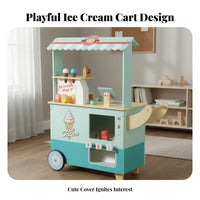Ice Cream Shop Playset Realistic Design Wooden Ice Cream Cart With Accessories Kids Dessert Trolley for Preschoolers, Boys, Playroom, Daycare, Nursery