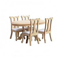 5 Pieces Dollhouse Dining Table and Chairs Ready to Use Dollhouse Dining Set Wood Miniature-Home Decor