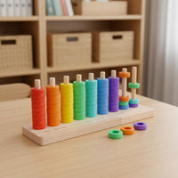 Wooden Bead Threading Board Color Sorting Preschool Counting Frame Early Learning Bead Sorter for Preschoolers, Kindergarten Kids, Classroom
