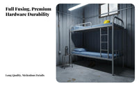 Stable Structure Steel Frame Bunk Bed Space Saving Metal Bunk Bed Full-Length Guardrail Dormitory Furniture Anti-Slip Ladder for Students, Roommates, Dorm Room, Construction Site Barracks, Bedroom