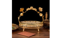 Decorative Fruit Basket with Glass Base Ornate Tabletop Basket with Handle Gold-Toned Holder Vintage-Style for Home Decorators, Hosts, Dining Table, Living Room