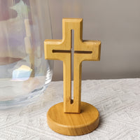 Wooden Cross with Base Freestanding Wooden Cross with Stand Natural Wood Religious for Prayer Corner, Desk