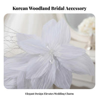 Mesh Flower Hairpiece Fairy Design Crystal Beaded Hair Accessory Handmade Floral Hair Pin for Brides, Women, Weddings, Engagement Photos