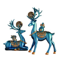 2 Pieces Housewarming Gift Deer Statue Luxury Look Gold Deer Figurine Resin Material Elk Sculpture for Living Room, Office, Entryway