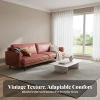 3-Seater Leather Settee Top-Grain Cowhide Sofa Oil-Waxed Finish Couch for Apartment Dwellers, Homeowners, Small Spaces, Lounge Area, Home