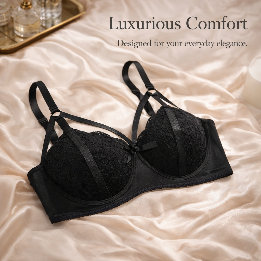 Lace Trim Underwire Bra for Plus Size Women with Support, Everyday Wear Design with Breathable 3/4 Coverage