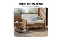 4 Pieces Weather-Resistant 4-Piece Sofa and Table Set Wickerand design Weave 4-Piece Woven Sofa Set Handwoven characteristics outdoordoor Furniture Water pads for Guesthouse Owners, Hotel Managers, Balcony, Courtyard, beside the pool, Backyard