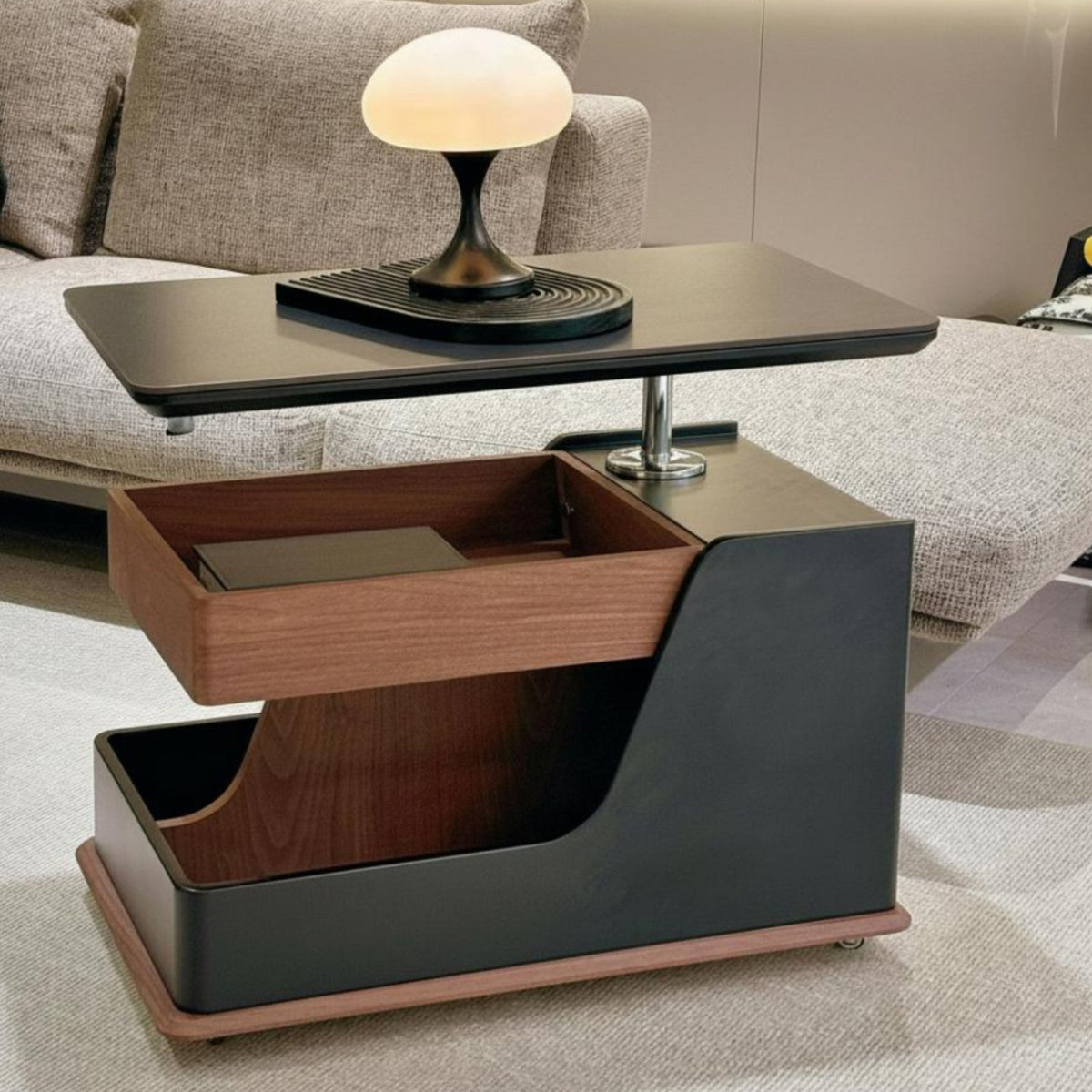 Multi-Functional Lift-Top Trolley Table Versatile Use Rolling Storage Cart Mobile Design Living Room Furniture Space-Saving for Homeowners, Apartment Dwellers, Office Workers, Small Areas, Bedroom, Balcony