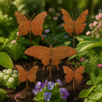 Rustic Metal Butterfly Garden Decor Stakes - Set of 1, 5, or 7