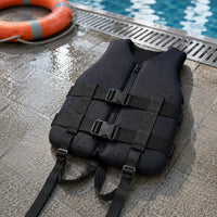 Black Neoprene Life Vest Plastic Buckles Zip Front Life Vest Textured Finish Personal Flotation Device Sturdy Materials for Adults