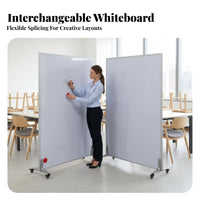 3-Panel Wheeled Divider Magnetic Surface 3-Panel Folding Writing Board Foldable Design Mobile Whiteboard for Presenters, Classroom, Open-Plan Spaces