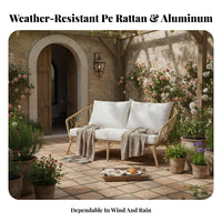 4 Pieces 4-Piece Woven Chat Group Weather-Resistant Patio Set Includes pads Outdoor Furnishing for Hosts, Homeowners, Balcony, Courtyard, rearyard