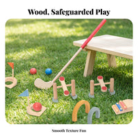 15 Pieces Wooden Mini Golf Set Sensory Training Indoor Outdoor Golf Play Set Curved Arch Obstacles Flag-Topped Targets