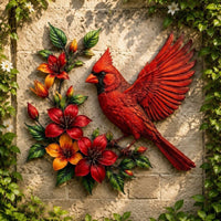 Floral Bird Wall Art Raised Detailing Home Decor Painted