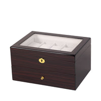 Lacquered Glass-Topped Watch Box Wood Grain Watch Display Box Padded Interior Gold-Tone Lock