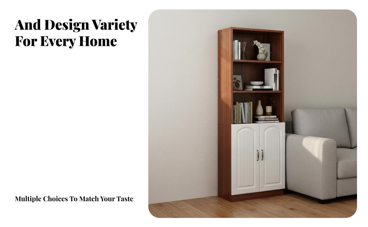 Floor-Standing Narrow Cabinet Shelf Multi-Layer Design Narrow Shelving Cabinet with Doors Space-Saving Bookcase Freestanding for Children, Apartment Dwellers, Homeowners, Small Areas, Living Room, Bedroom