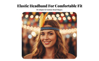 Feather Headband Ethnic Design Bohemian Feather Headpiece Feathered Design Tribal Pattern Hairband for Women, Music Festivals, Themed Events
