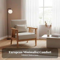 Nordic Design Wood Frame Settee Minimalist and design Sofa Small Space Solution Couch Comfortable Upholstery for Apartment Dwellers, Interior Designers, Living Room, Boutique, Reception Area, book niche