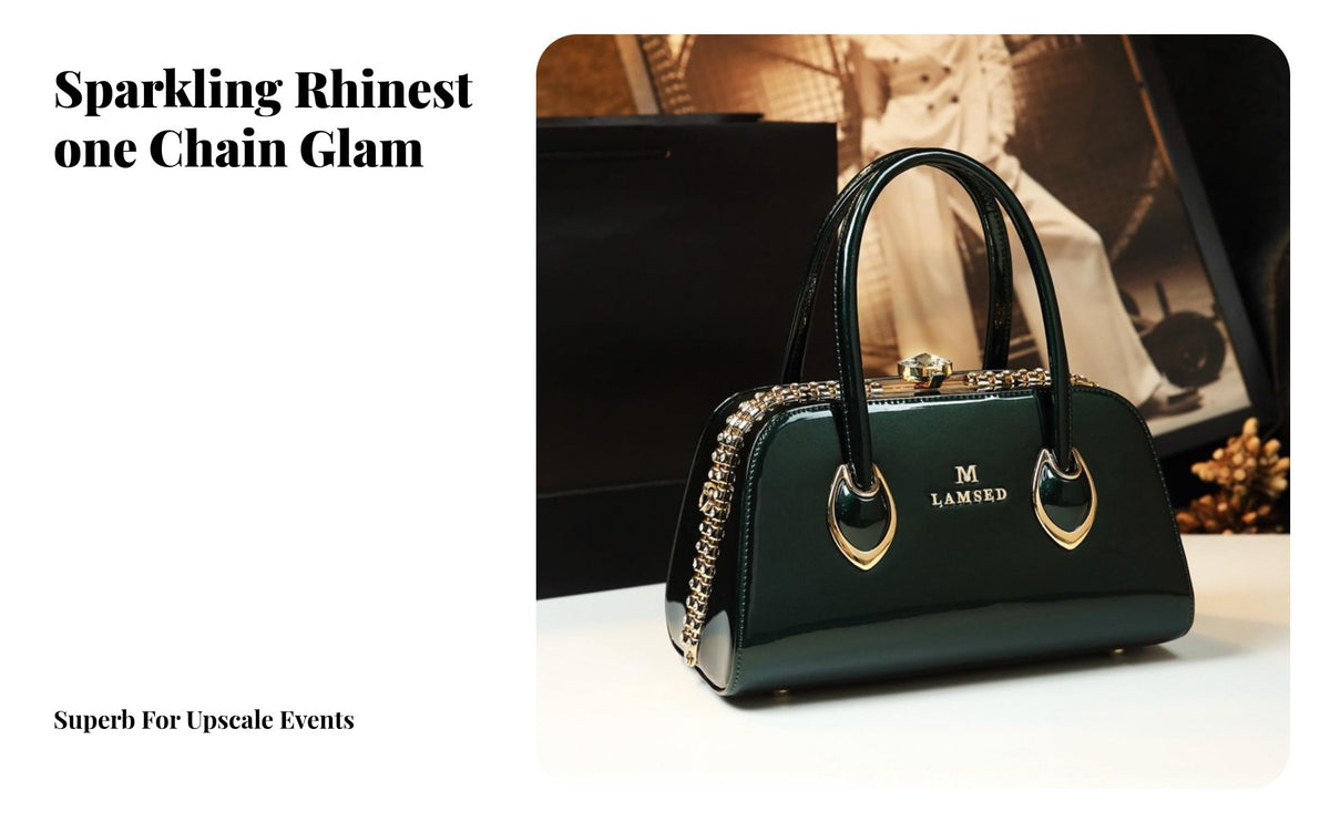 Shiny Frame Clutch Glossy Finish Rhinestone Clasp Purse Elegant Design Patent Leather Handbag for Wedding Guests, Adults, Weddings, Parties, Night Out