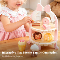 Promotes Interactive Play Pretend Afternoon Tea Set Solid Wood Construction Afternoon Tea Playset Develops Social Skills Wooden Dessert Stand Playset Realistic Design for Preschoolers, Toddlers, Playhouse