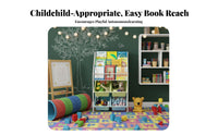 On casters Rolling Book Organizer Front-Facing Display 5-Tier Rolling book organizer Space-Saving children's Furniture Slim contour for Toddlers, Students, Nursery, Playroom, Kindergarten, Living Room