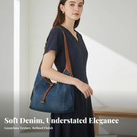 Korean Design Large Capacity Denim Tote Versatile Design Denim Shoulder Bag Lightweight for Commuters, Students, Commuting, Daily Use