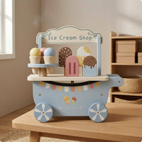 Wooden Ice Cream Cart Rolling Wheeled Ice Cream Cart Interactive Play Plaything