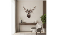 Deer Head with Antlers Wood-Look Deer Head Carved Wall Sculpture for Hallway