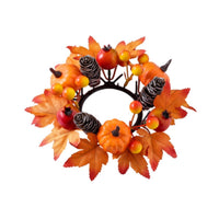 Fall Candle Circle with Maple Leaves Artificial Candle Circle with Pumpkins Harvest-Season Mini Autumn Wreath Indoor for Thanksgiving Tables, Mantel Displays