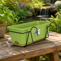 Hanging Flower Box 3-Piece Set, Rectangular Resin Planter 50x19.5x17cm, with Drainage for Balcony & Garden